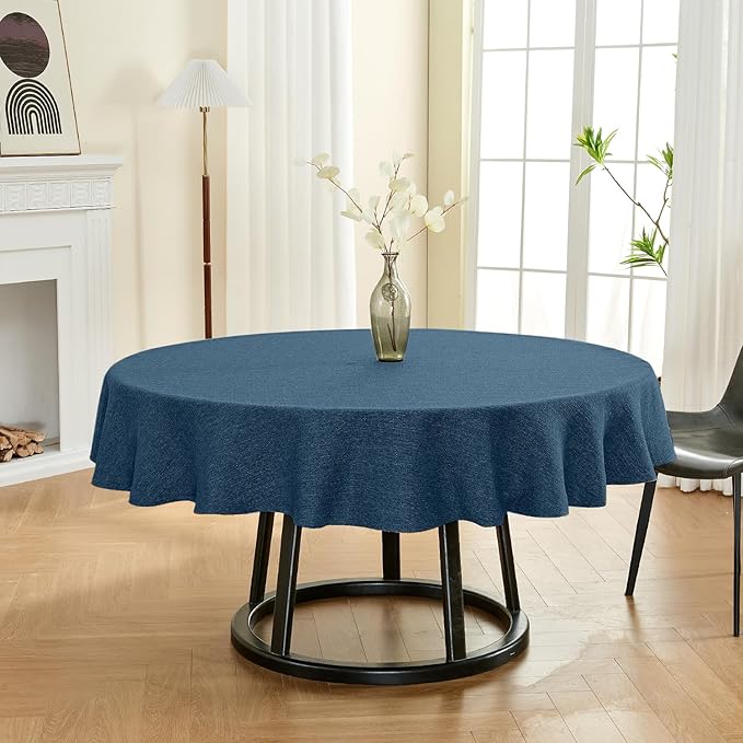 BALCONY & FALCON Rectangle Tablecloth Washable Wrinkle Resistant and Water Proof Table Cloth Decorative Linen Fabric Tablecloth for Dining Parties Kitchen Wedding and Outdoor Use(Navy Blue, 70" Round)