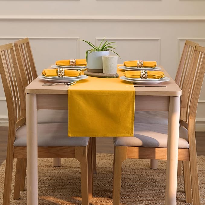 Encasa XO Table Runner 13"x59" Long | Cotton Canvas Fabric | Mango Solid Color | Machine Washable & Durable