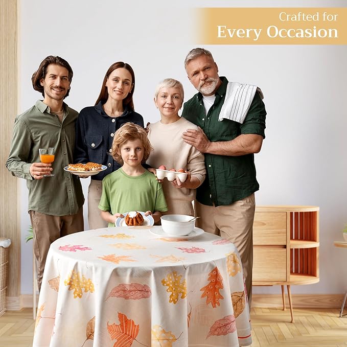 Maison d' Hermine Table Cloth Round Table 100% Cotton 63 Inches Fall Tablecloth Reusable Everyday Use for Thanksgiving Christmas Decorations Dining Farmhouse Party (Colours of Autumn)
