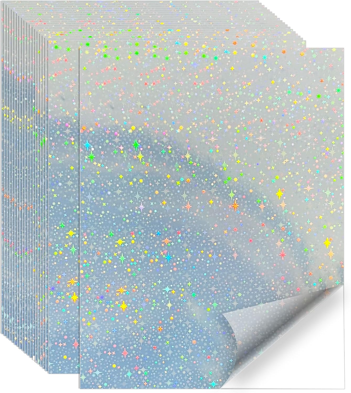 Printable Sticker Paper, 20 Sheets Printable Holographic Star Sticker Paper, Laser/Inkjet Printing- Holographic, Letter Size (8.5" x 11")