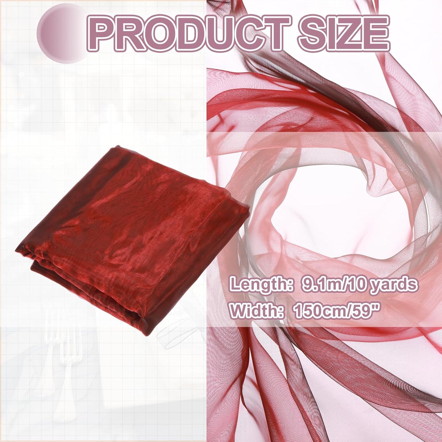 MECCANIXITY Iridescent Sheer Organza Fabric, 10 Yards x 59 Inches Solid Holographic Shiny Fabric Organza Cloth for Wedding, Curtains, Costume, Photo Background, Gradient Red Black