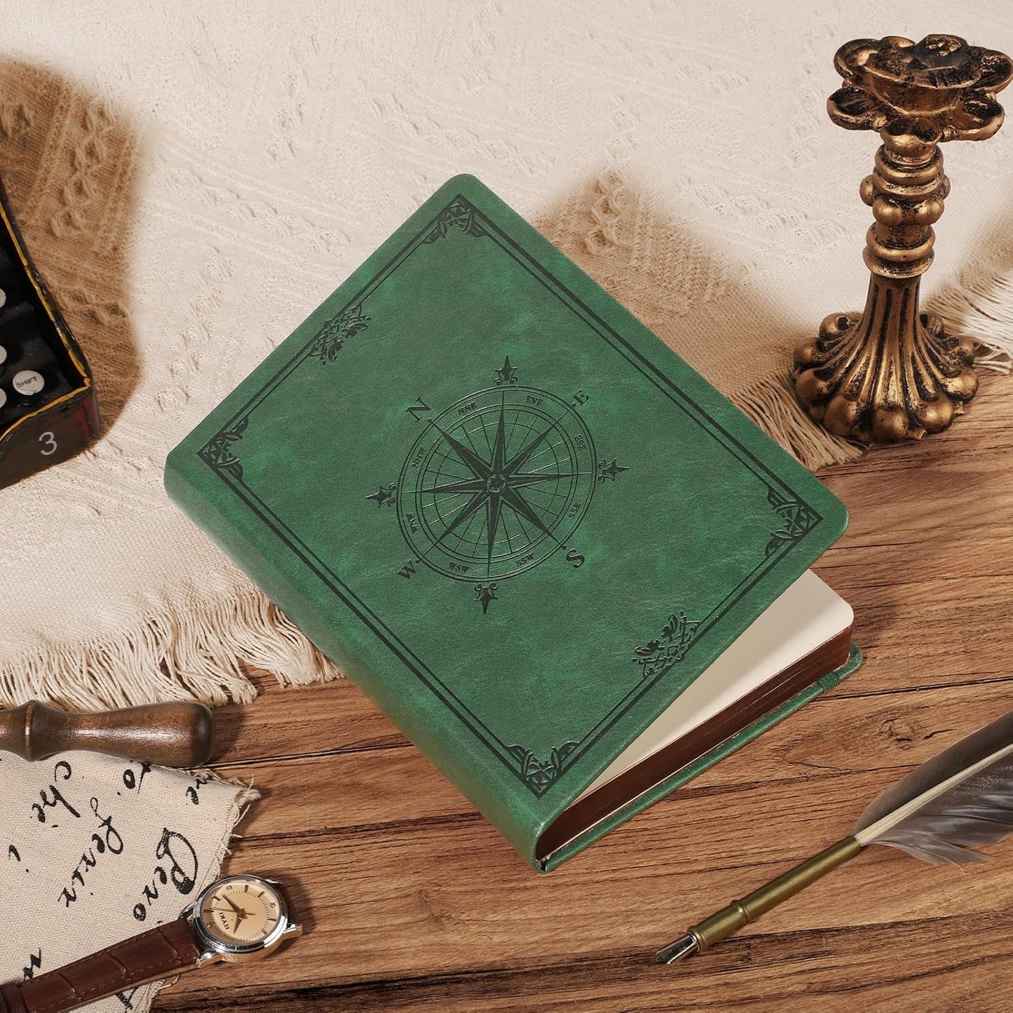 AHGXG Thick Journal Dotted Notebook for Men - 320 Numbered Pages A5 Notebook for Writing, 100gsm Dot Paper, Vintage Leather Hardcover, for Women Work Office School, 5.75'' X 8.38''- Dark Green