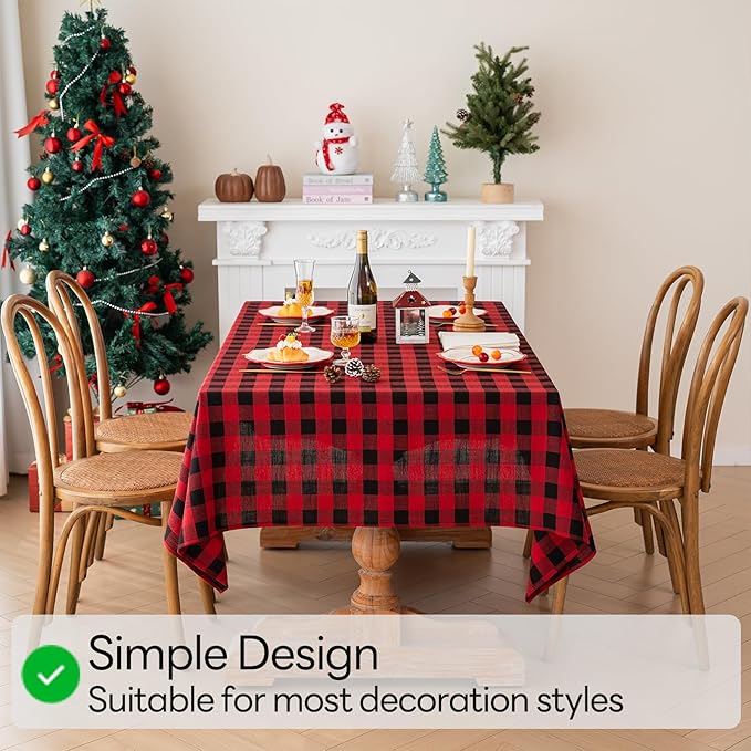 Christmas Gingham Tablecloth Heavy Duty Cotton Blend Red 60x60 inch Plaid Christmas Table Cloth Reusable Waterproof Foldable Tablecloths Xmas Table Cover for New Year Party Decor