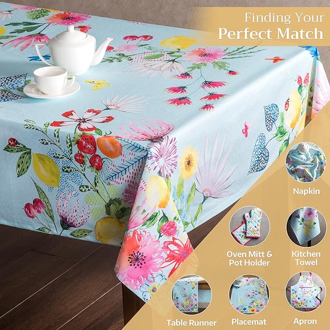 Maison d' Hermine Table Cloth Rectangle Table 100% Cotton 70 x 108 Inches Tablecloth Reusable for Dining Room, Farmhouse, Home, Party, Festive & Wedding Spring Summer - Jardin D'Ete - Mint