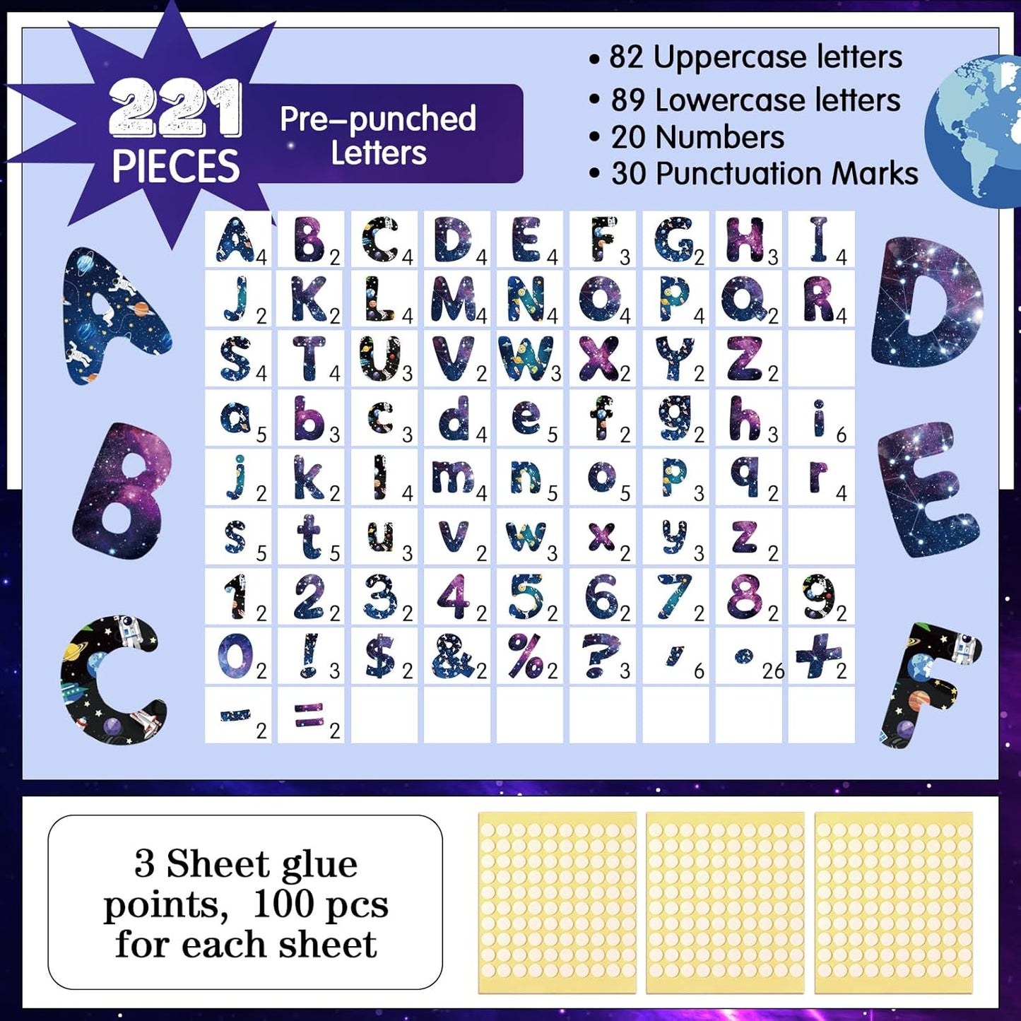 221 Pcs Bulletin Board Letters Round Alphabet Number Punctuation Symbol Combo Letter Cutouts Classroom Decoration for School Classroom Chalkboard Poster Board(Space Round)
