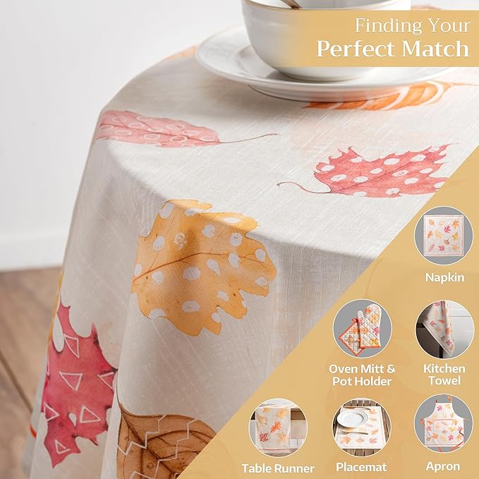 Maison d' Hermine Table Cloth Round Table 100% Cotton 63 Inches Fall Tablecloth Reusable Everyday Use for Thanksgiving Christmas Decorations Dining Farmhouse Party (Colours of Autumn)