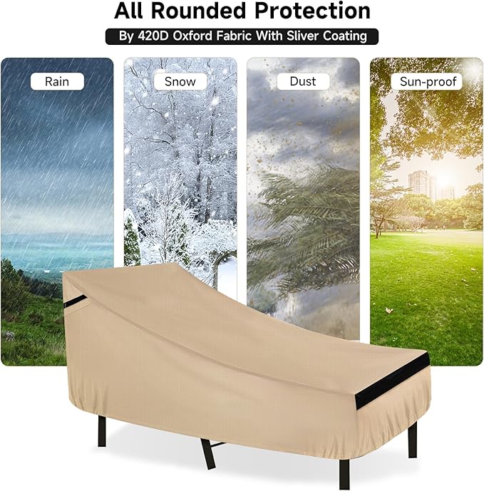 NEVERLAND Waterproof Patio Lounge Chair Cover, Outdoor Chaise Lounge Covers with Heavy Duty Material, 420D Waterproof Outdoor Chairs Cover 82L x 57W x 32H inch Golden