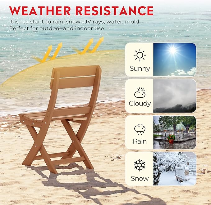 Costaelm Paradise 3-Piece Outdoor HDPE Folding Patio Bistro Table and Chairs, Teak