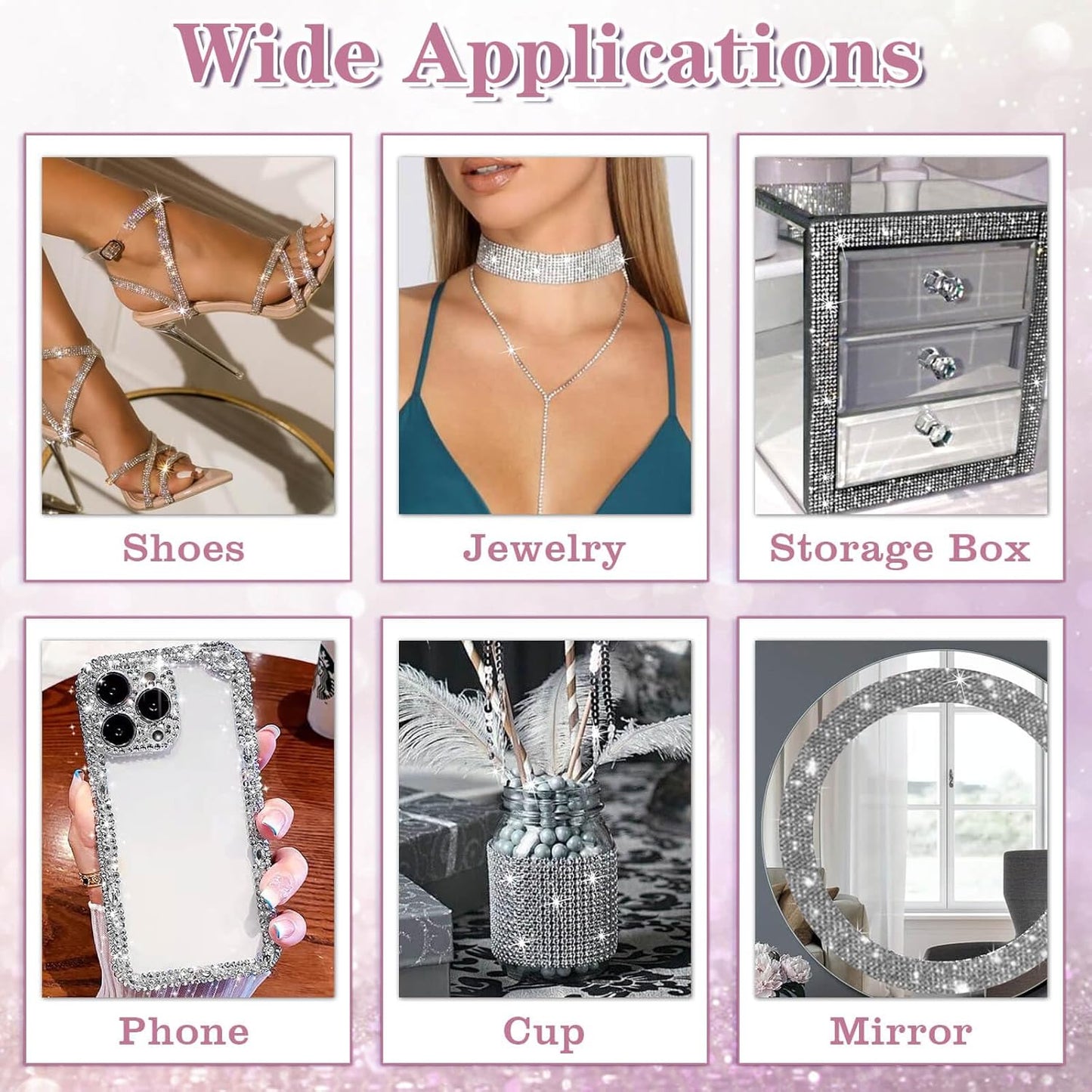 5 Yards Self Adhesive Rhinestone Ribbons, Sliver Rhinestone Strips, Diamond Crystal Rhinestone Ribbon Roll Stickers Glitter Bling Ribbons Rhinestone for Crafts Fabric Car Shoes Décor