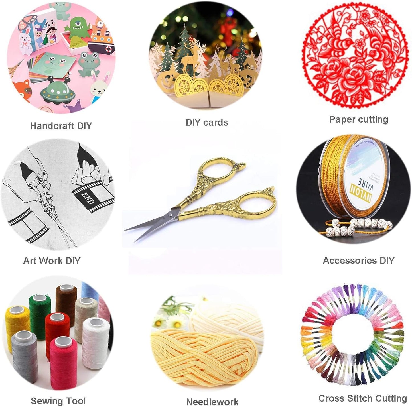 BIHRTC Vintage European Style Scissors Stainless Steel for Cross Stitch Cutting Embroidery Sewing Handcraft Craft Art Work DIY Tool(Gold)