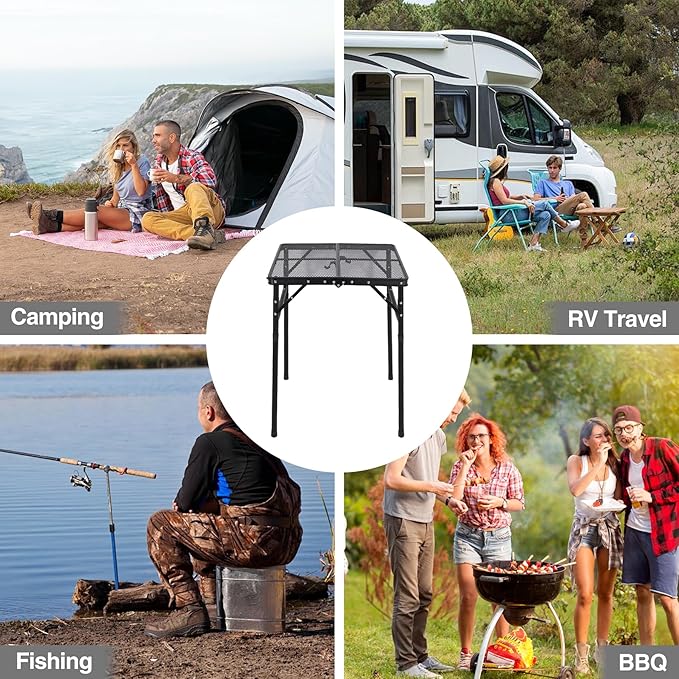 RedSwing Portable Grill Table for Outside, Aluminum Square Folding Grill Stand Table for Outdoor Camping Picnic BBQ, Lightweight Adjustable Height, 24"x24", Black