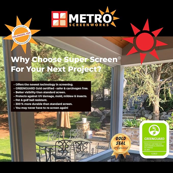 Pet & Weather Resistant Insect Screen - 17/14 Super Screen (60 in x 25 ft) - Mesh Screen for Patio Porch Pool Cage & Lanai - Replacement Screen Roll, Black - Dog & Cat Proof Screens for Windows
