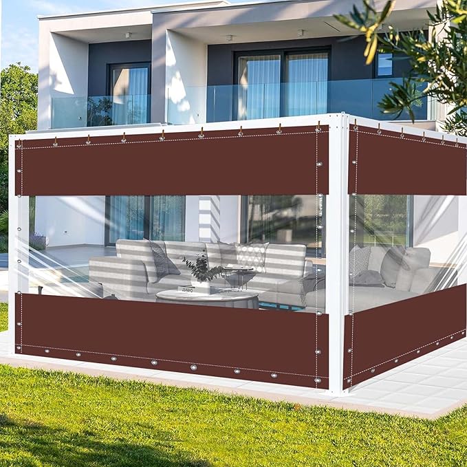 FoundGo 8'H x 15'W Vinyl Curtains for Patio 19oz, Outdoor Clear Vinyl Patio Enclosure,Heavy Duty Clear Tarp Waterproof Vinyl Tarps with Grommets for Pergola, Balcony,Porch,Gazebos，-4℉ Cold Resistant