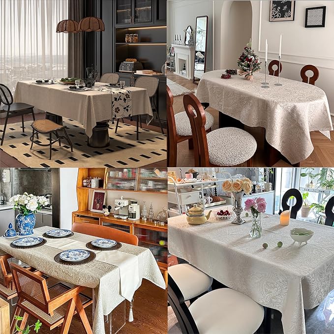Table Cloth Rectangle Table Beige Jacquard Waterproof Rectangular Tablecloth for Dining Room, Farmhouse, Hotel, Parties & Wedding - Milky White 70''x120''