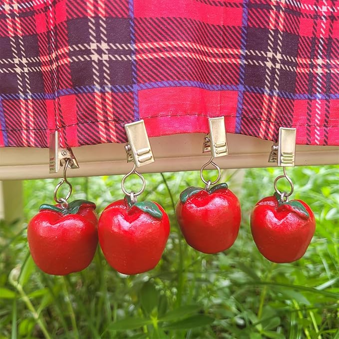 TwoFish Home Set of 4 Resin Red Apple Tablecloth Weights Clips Handicraft Red Apple Tablecloth Clamps Pack of 4