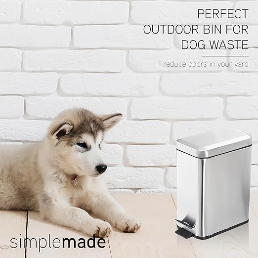 SIMPLEMADE Rectangle Step Trash Can - 5 Liter / 1.3 Gallon - Small with Lid, Stainless Steel for Bathroom | Office | Garbage | Metal Wastebasket (Steel)