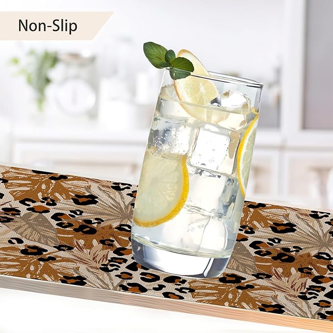 Black Brown Leopard Placemats Set of 6,Tropical Palm Leaves Place Mats Heat Resistant Washable Non-Slip Table Mats for Party Kitchen Dining Decor 12x18 Inch