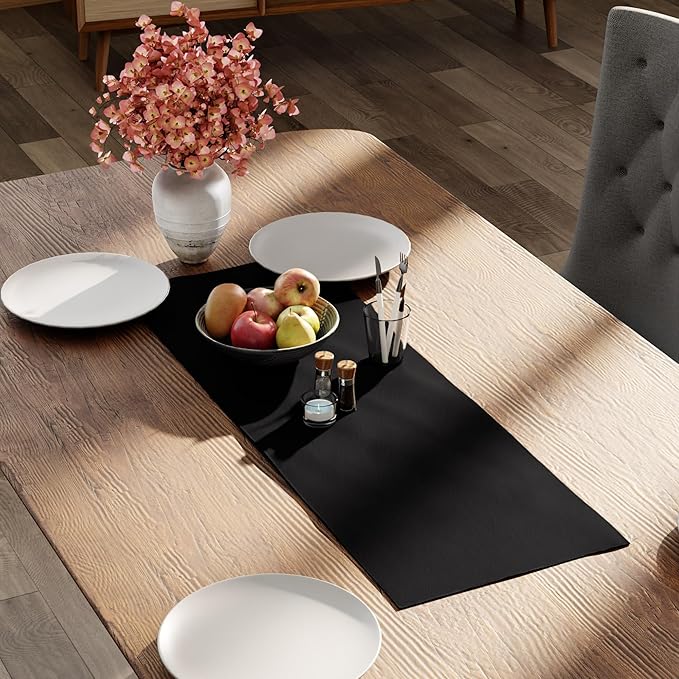 Encasa XO Table Runner 13"x36" Long | Cotton Canvas Fabric | Jet Black Solid Color | Machine Washable & Durable