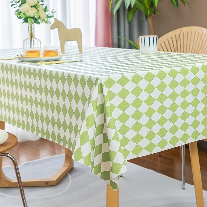 Rectangle Table Cloth,100% Waterproof Tablecloth Oil Proof Spill Proof Vinyl Table Cloth, Wipe Clean Plastic Table Cover for Dining, Camping, Indoor and Outdoor 54" x 84",Light Green