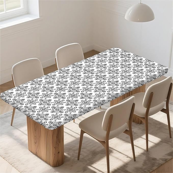Rectangle Table Cloth Cover Waterproof Elastic Fitted Polyester Fitted Tablecloths for 4 Foot Tables for Indoor,Picnic, Camping, Outdoor （48" x 24"，Geometric ）