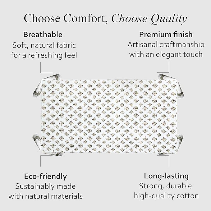 CPC Tablecloth 100% Cotton 70x118 Inch Indian Block Print Rectangle Table Cover, Table Cloth for Weddings, Spring/Summer, Barbeque -Forest Green