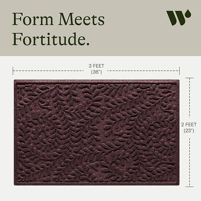 WaterHog Indoor/Outdoor Door Mat, 2' x 3', Made in USA, Durable & Skid-Resistant Front Door Rug, Decorative, Water-Trapping & Heavy-Duty Entryway Floor Mat for Your Home, Boxwood Collection, Bordeaux