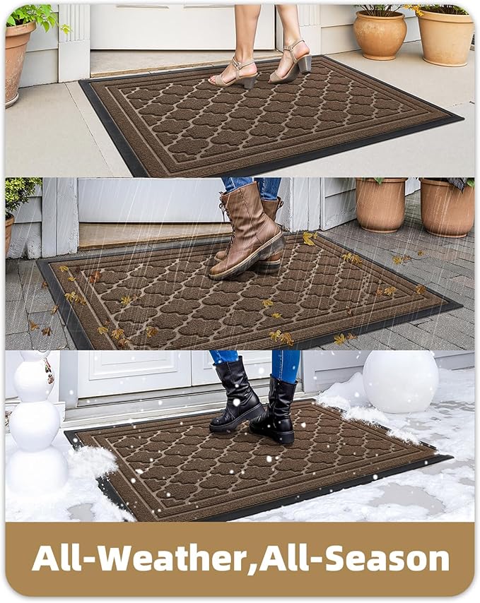 Color&Geometry Large Front Door Mat Outside Entrance, Heavy Duty Non Slip Low Profile Doormat for Entryway, Trap Dirt and Moisture Welcome Mats All-Weather, Easy Clean, Patio, Garage, 36"x60" Brown