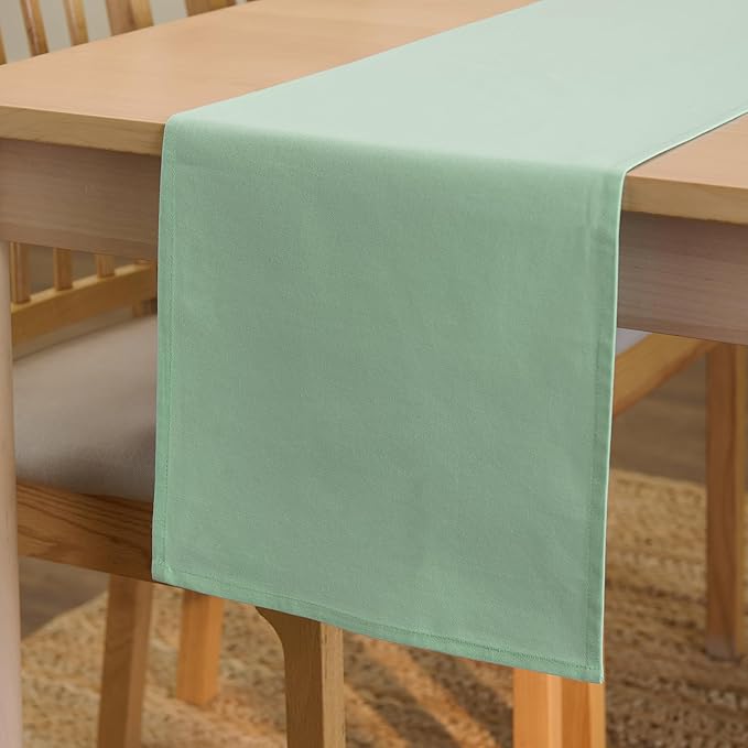 Encasa XO Table Runner 13"x104" Long | Cotton Canvas Fabric | Mint Green Solid Color | Machine Washable & Durable