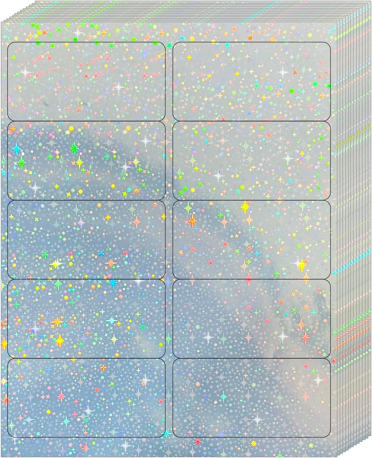 STARLIBOO Shipping Labels Stickers, 2"×4" Printable Holographic Mailing Labels for Laser/Inkjet Printing- Matte, Permanent Adhesive Sticker (Holographic Star)