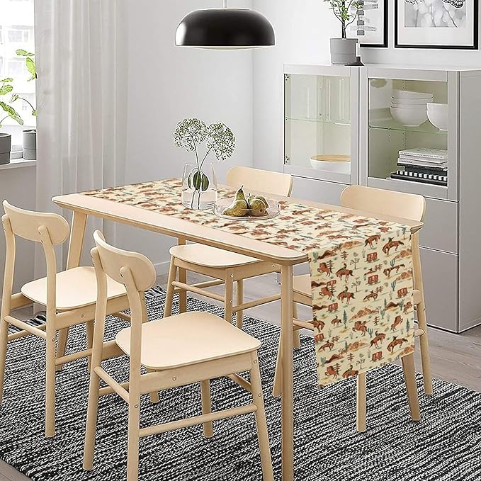 Western Cowboy Table Runner,Vintage Farmhouse Country Cowboy Horse Cactus Desert Print Table Runner for Kitchen Dining Table Holiday Home Party Decor 13x90in