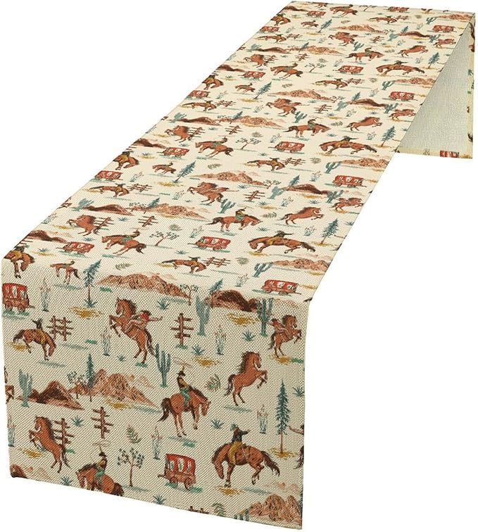 Western Cowboy Table Runner, Rustic Country Cowboy Riding Horse Desert Table Runner for Home Kitchen Dining Patio Indoor Farmhouse Coffee Outdoor 13x70in