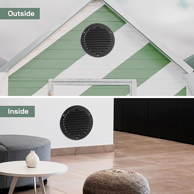 Vent Systems 6 Inch (Inner) - Pack of 5 - Black Metal Soffit Vent Cover - Durable Round Air Vent Grille with Mesh Screen - Weather Resistant Ventilation Grill - Wall & Ceiling, Indoor & Outdoor