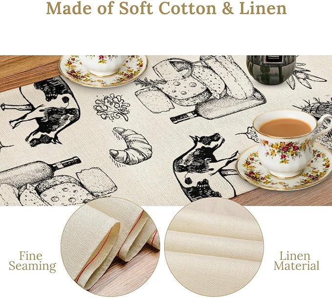 Milk Farm Table Runner, Rustic Farmhouse Animals Fresh Eggs Bread Vegetables Print Table Runner for Farmhouse Kitchen Decor Party Picnic Holiday Dinner, 13x90inch