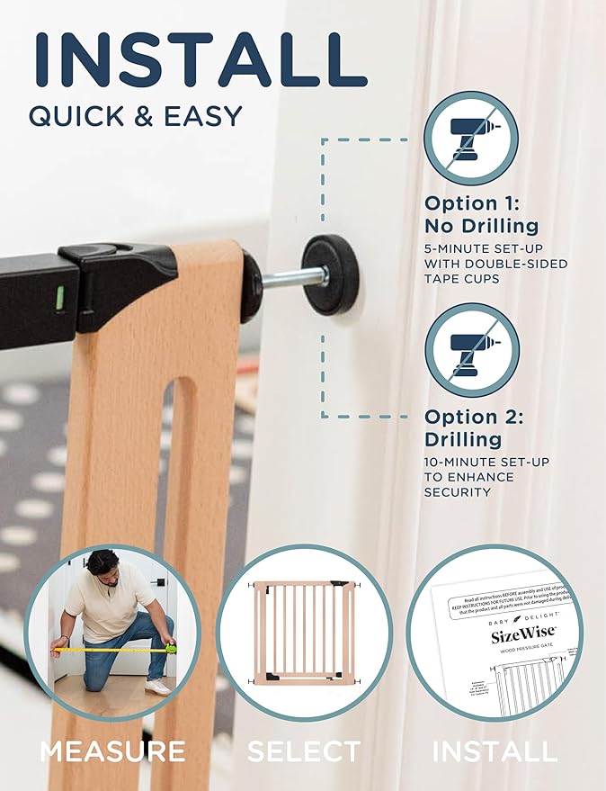 SizeWise™ Wood Pressure Mounted Safety Gate 31.1"-35" | Extra-Wide Passage | Auto-Close Two-Way Opening for Doorways and Hallways | Easy Installation | PEFC Certified Beech Wood (28.7" Passage)