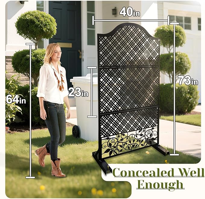 Outdoor Freestanding Decorative Privacy Screen 72" H×47" W Metal Room Divider Garden Fence Panels for Balcony, Backyard, Patio, Deck, Entrance