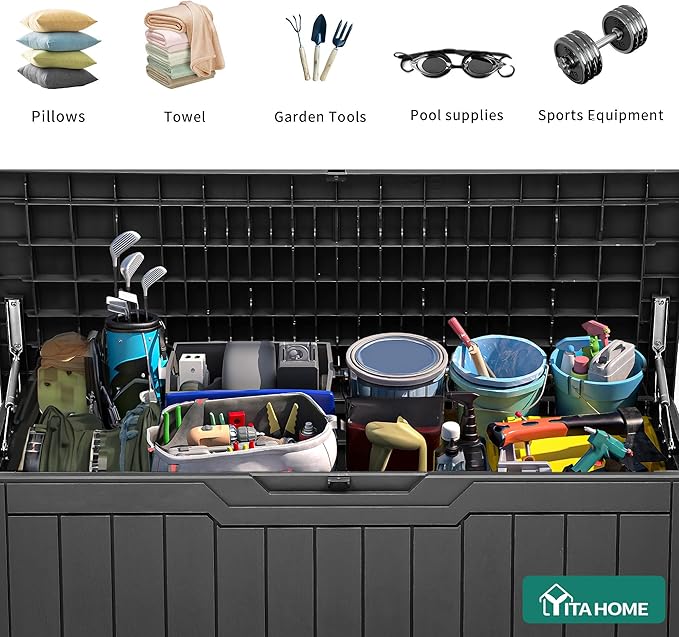 YITAHOME 80 Gallon Resin Deck Box, Weather Resistant Outdoor Storage Box, Lockable Indoor Outdoor Storage for Supplies and Essentials, Dark Gray
