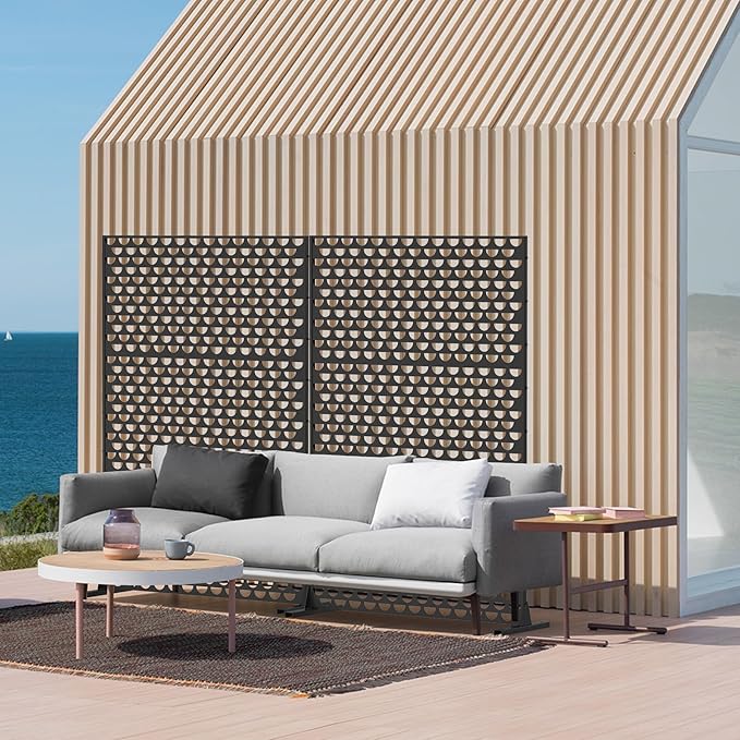 Domi Metal Privacy Screens and Panels with Free Standing, Freestanding Outdoor Indoor Privacy Screen, Decorative Privacy Screen for Balcony Patio Garden, Semi-Circular Shape