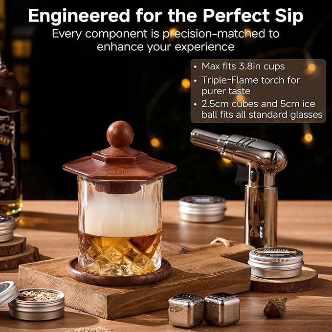 Whiskey Smoker Kit with Torch - 6 Flavors Wood Chips, Old Fashioned Cocktail Drink Smoker Kit, Birthday Bourbon White Elephant Gifts for Adults, Men, Husband, Dad, Christmas, Whiskey Lover(No Butane)