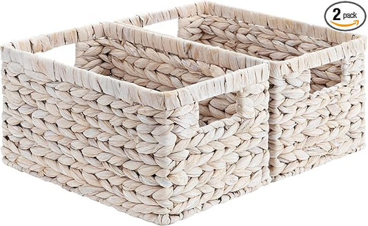 StorageWorks Pantry Baskets, Wicker Storage Baskets for Organizing, Shelves, Pantry Organizers and Storage, Water Hyacinth, Natural