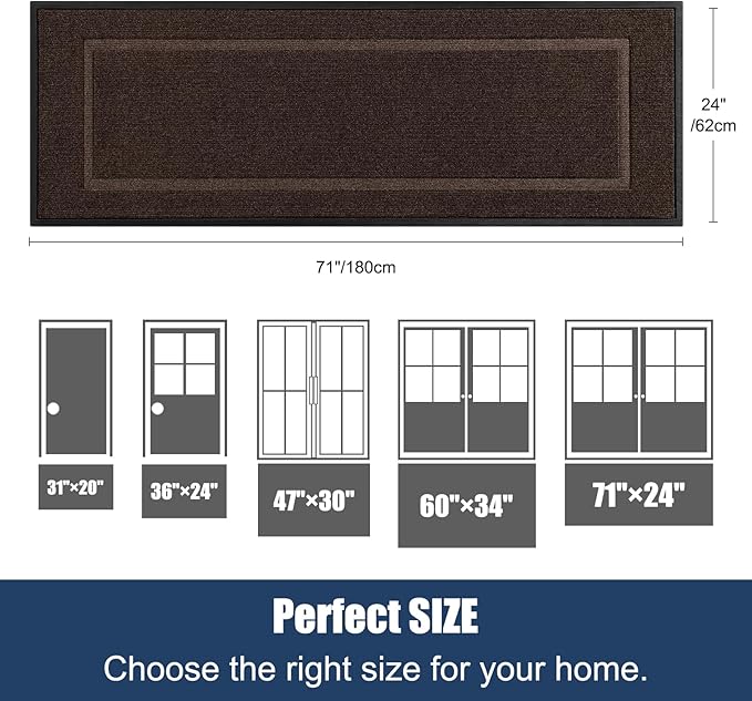 Extra Large Front Door Mat Outside Entrance Indoor Doormat, 71" x 24" Outdoor Mats for Patio Waterproof, Outdoor Door Mats for Outside Entry, Indoor Rugs for Entryway, Sturdy Natural Rubber, Brown