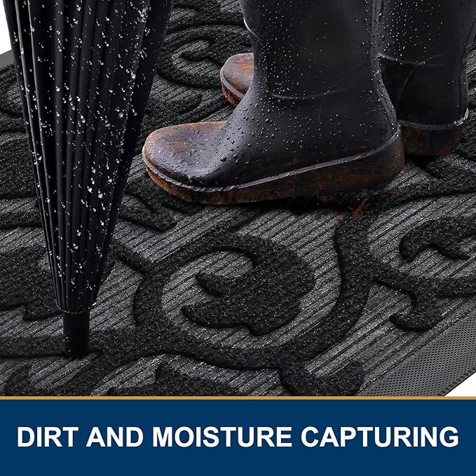 Smiry Welcome Door Mat Outside Entrance, Heavy Duty Trap Dirt and Moisture Easy Clean Low Profile Patio Porch Indoor Outdoor Front Doormat for Entry, 36x24 Inch, Black