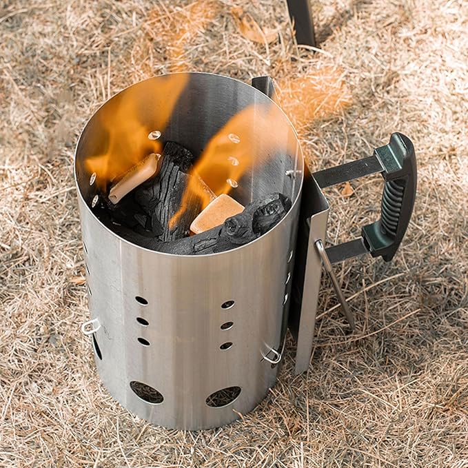 Agatige Charcoal Grill Chimney Starter, Stainless Steel Portable Charcoal Lighter Burner Grill Accessory for Barbecue Camping Picnic
