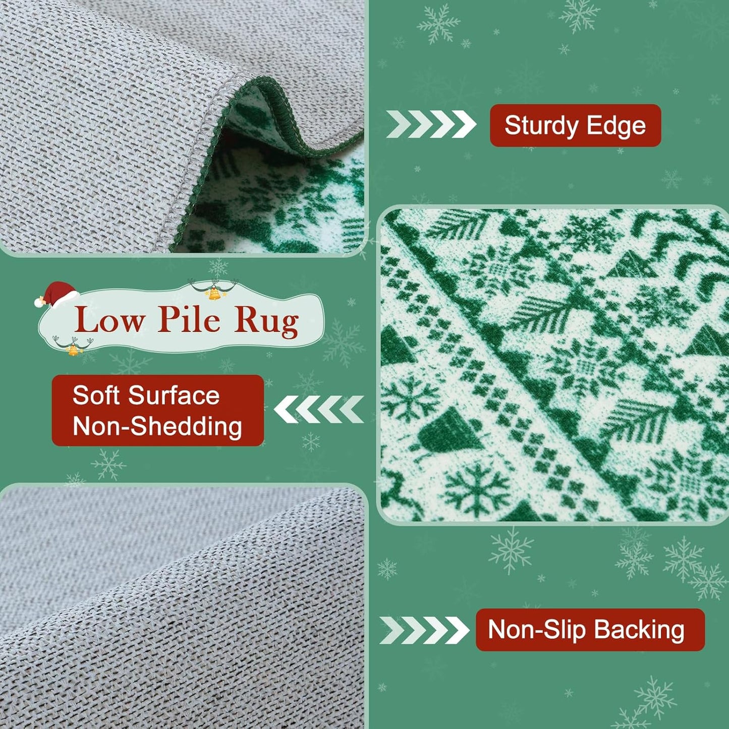 Christmas Kitchen Runner Rug, 2x6 Rug Runners for Hallways Non Slip, Low Pile Soft Washable Bathroom Runner Rug, Xmas Winter Holiday Home Decor Carpet Runners for Bedroom Laundry