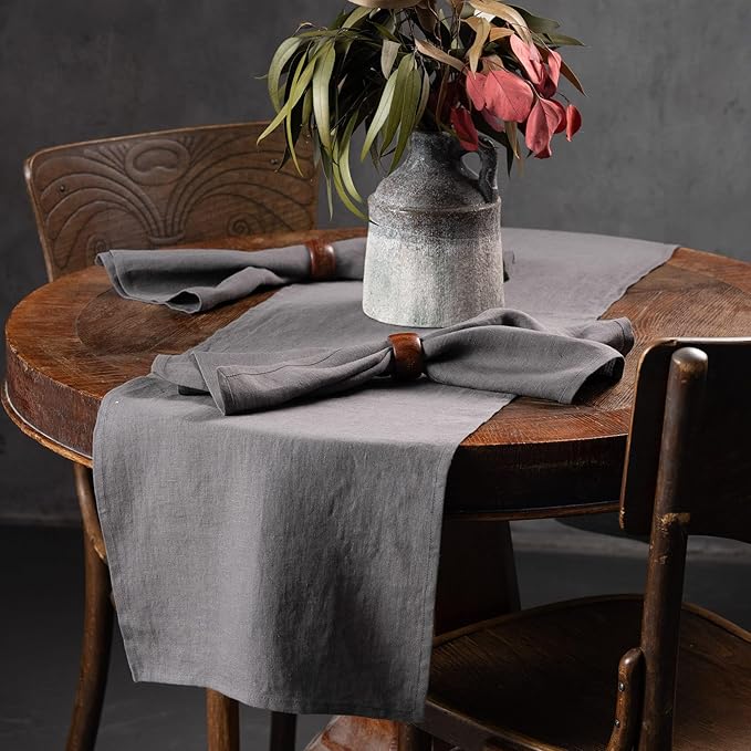 Linen Table Runner 60 inches Long - 100% Pure Linen Flax - Stonewashed European Linen Table Runner (Ash Grey, 14 x 60 Inch) - for Dining, Fall, Autumn, Thanksgiving