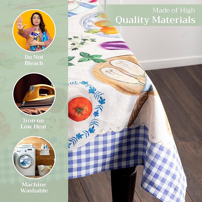 Maison d' Hermine Table Cloth Rectangle Table 100% Cotton 70 x 108 Inches Tablecloth Reusable Decorative Everyday Use for Dining Room, Farmhouse, Home Party, Festive & Wedding Spring Summer - Gourmand