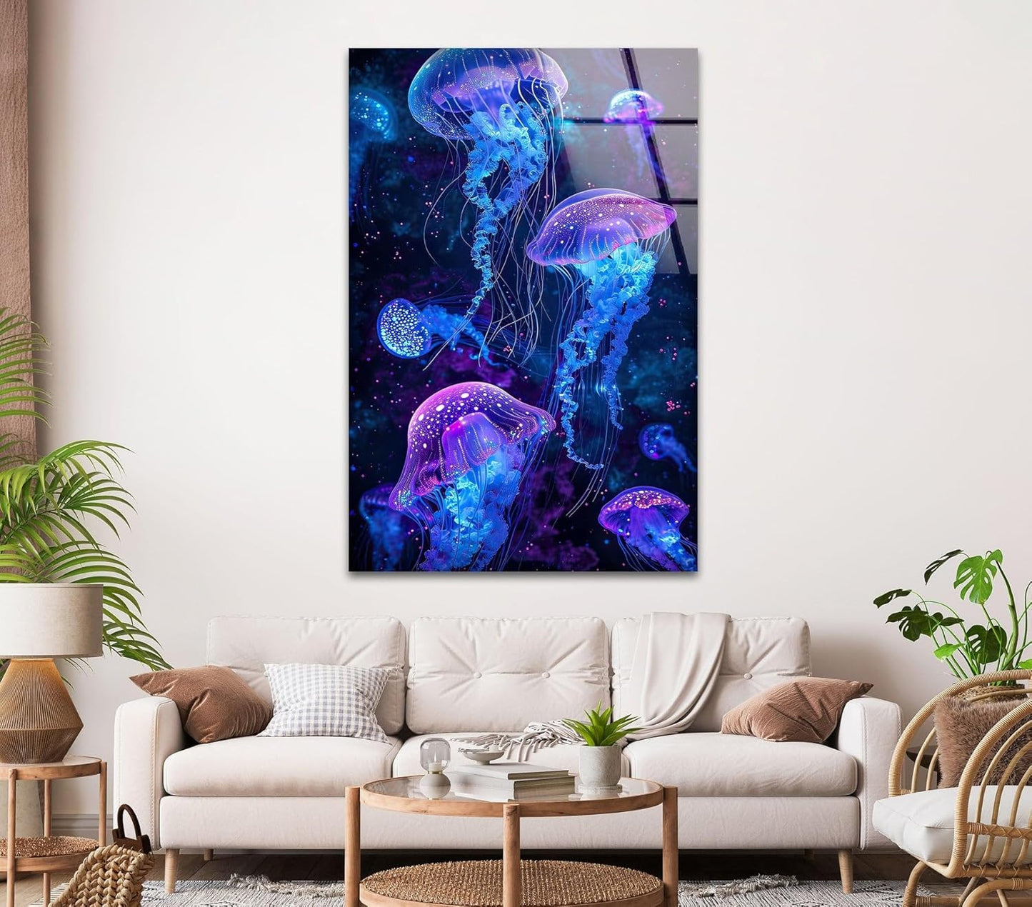 My Photostation.com Round 31,5'' Glowing Jellyfish Glass Wall Art Tempered Glass Printing Wall Decor Large Wall Art Wall Hangings