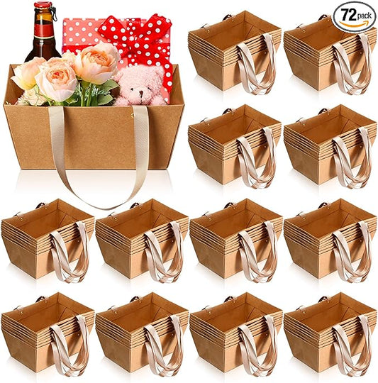 Glenmal 72 Pcs Baskets for Gifts Waterproof Empty Kraft Basket Bulk with Handles 9.8 x 6.5 x 4.3'' Gift Basket Empty to Fill for Wedding Party Christmas Valentines(Brown)