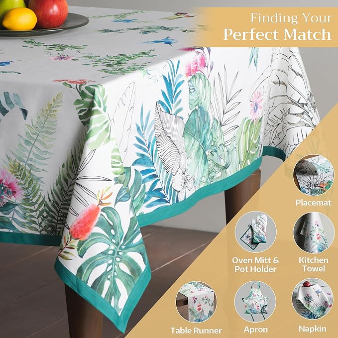 Maison d' Hermine Table Cloth Rectangle Table 100% Cotton 70 x 120 Inches Tablecloth Reusable Decorative for Dining Room, Farmhouse, Home, Party, Festive & Wedding Spring Summer - Tropiques