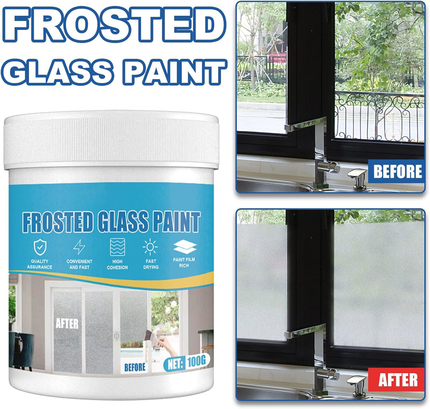 Frosted Glass Paint, 2Pcs Matte Hazy Spray, Door and Window Shading, UV Resistant, Waterproof, for Baby, Indoor-Outdoor, 1 Can, 2 Brushes