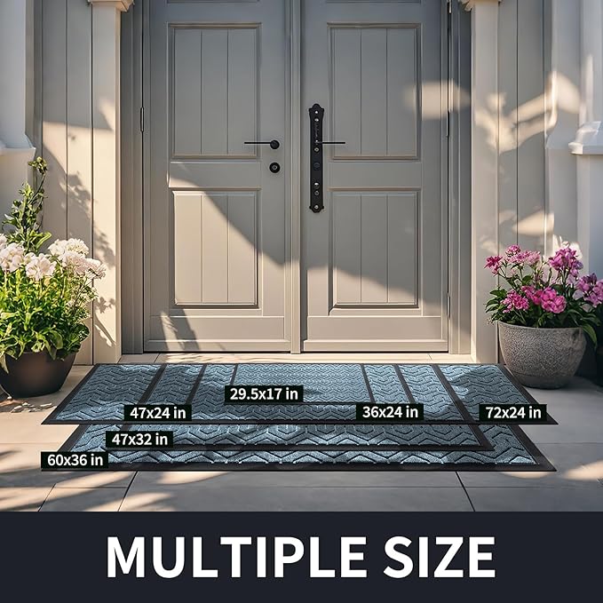 Yimobra Front Door Mat Outside Entrance 29.5x17, Waterproof Heavy Duty Outdoor Mats for Front Door, Non Slip Rubber Entry Mat for Garage Patio Indoor, Mix Blue
